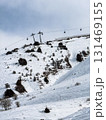Gondola lift cabins at Amirsoy ski resort, Uzbekistan. Winter landscape 131469155