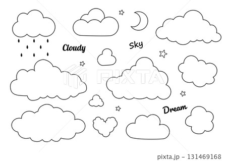 Set of outline clouds and moon 131469168