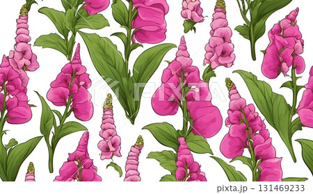 Illustration background of pink Foxglove; its extract, Digitalis, is a crucial heart medicine, enhancing muscle contraction and controlling the vital heartbeat rate. AI Generated 131469233