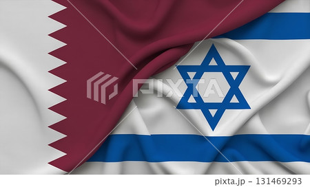 Flags of qatar and israel draped together showing political relations and diplomacy ties 131469293