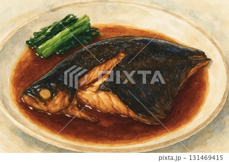 カレイ煮付け水彩画風イラスト 131469415