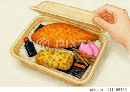 のり弁を開ける瞬間水彩風イラスト 131469529