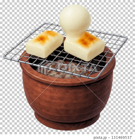火鉢でぷっくらと膨らむ餅 131469537