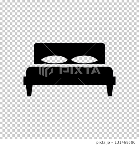 Solid black icon of a bed, minimal silhouette design. Isolated on transparent background. PNG, cutout Solid black icon of a bed, minimal silhouette design. Isolated on transparent background. PNG, cutout 131469580