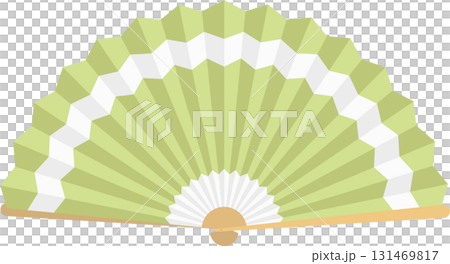 Elegant handheld fan featuring light green and white colors, showcasing a traditional design. 131469817