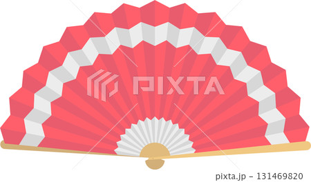 Stylized fan with red and white alternating layers, semi-circular shape, with a golden base. Stylized fan with red and white alternating layers, semi-circular shape, with a golden base. 131469820