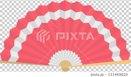 Stylized fan with red and white alternating layers, semi-circular shape, with a golden base. Stylized fan with red and white alternating layers, semi-circular shape, with a golden base. 131469820