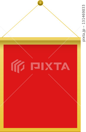 Hanging rectangular banner with a red field and a golden border, suspended from golden cords. Hanging rectangular banner with a red field and a golden border, suspended from golden cords. 131469833