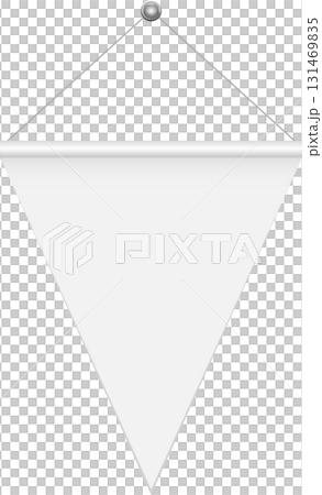 White triangular pennant banner hanging from a string, perfect for custom designs or messages. 131469835