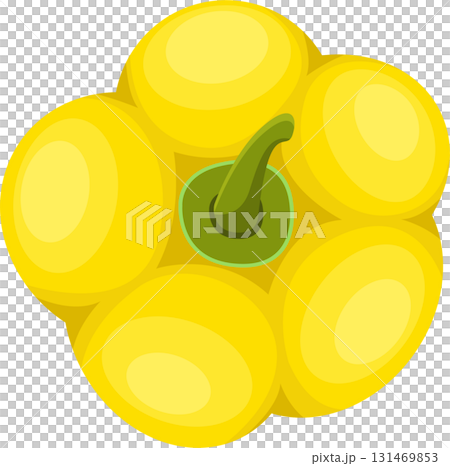 Cartoon illustration of a ripe yellow bell pepper with green stem, a popular vegetable. 131469853
