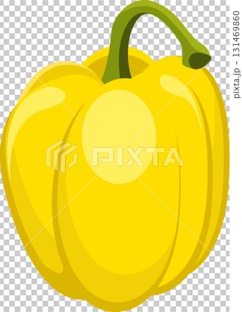 Vibrant yellow bell pepper illustration featuring a smooth skin and a curved green stem at the top. Vibrant yellow bell pepper illustration featuring a smooth skin and a curved green stem at the top. 131469860