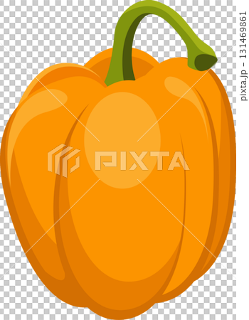 Cartoon illustration of a bright orange pumpkin with a green stem, isolated on black background. Cartoon illustration of a bright orange pumpkin with a green stem, isolated on black background. 131469861