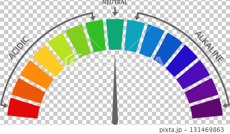 pH Scale Displaying Acidic, Neutral, and Alkaline Levels Using a Color Gradient and Needle 131469863