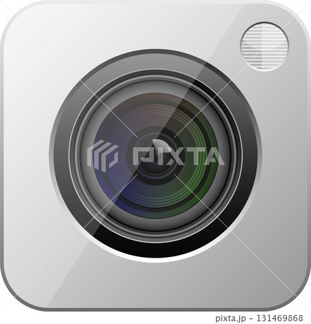 Camera icon: Gray camera with lens details, side button. Captures memories in digital form. 131469868