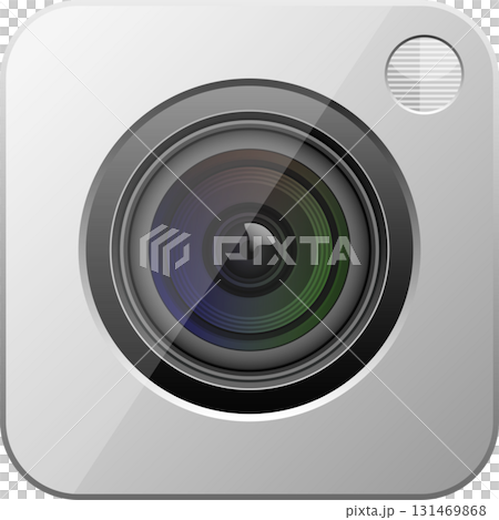 Camera icon: Gray camera with lens details, side button. Captures memories in digital form. Camera icon: Gray camera with lens details, side button. Captures memories in digital form. 131469868