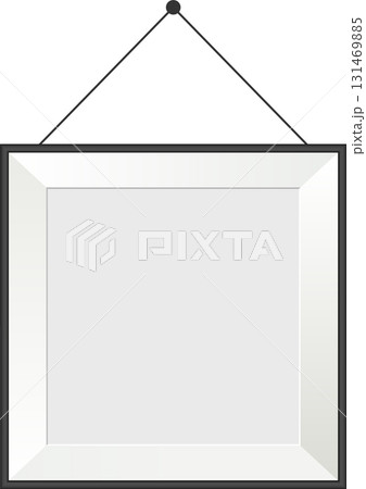 A blank framed picture hangs from the ceiling, ready for artwork, photos, or display purposes. 131469885