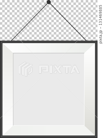 A blank framed picture hangs from the ceiling, ready for artwork, photos, or display purposes. 131469885
