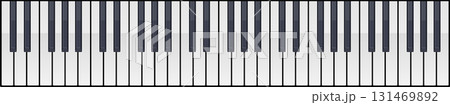 Detailed view of a piano keyboard showcasing a full range of white and black keys in succession. Detailed view of a piano keyboard showcasing a full range of white and black keys in succession. 131469892