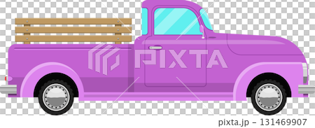 A lavender pickup truck with a light wood bed and chrome accents, isolated on a black background A lavender pickup truck with a light wood bed and chrome accents, isolated on a black background 131469907
