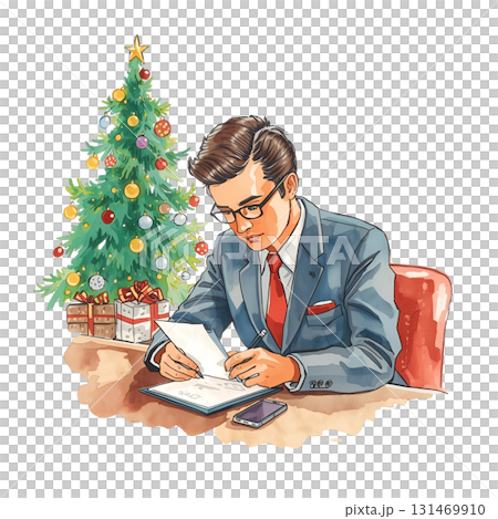 商人在聖誕樹旁讀信(水彩畫) 商人在聖誕樹旁讀信(水彩畫) 131469910
