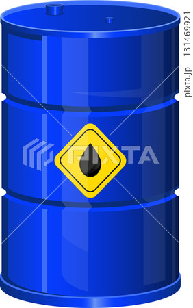 A vibrant blue barrel with a warning symbol, symbolizing industrial storage and potential hazard. 131469921