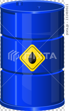 A vibrant blue barrel with a warning symbol, symbolizing industrial storage and potential hazard. 131469921