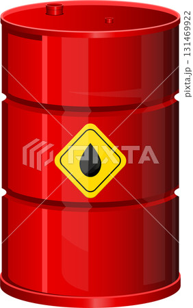 Vibrant red barrel with a caution symbol highlighting potential liquid or chemical content. 131469922