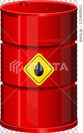 Vibrant red barrel with a caution symbol highlighting potential liquid or chemical content. 131469922