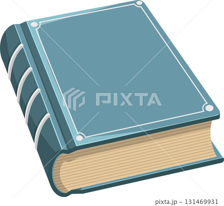 Illustration of a blue book with a hard cover, depicting reading and knowledge acquisition. 131469931