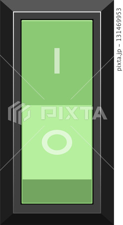 Green toggle switch graphic with I/O indicating power on/off, against a dark gray background. 131469953