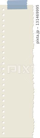 Torn beige paper with taped top edge and perforated side, minimalist design element space 131469995