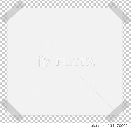 Blank white paper square with gray adhesive tape on each corner against a black background. 131470002