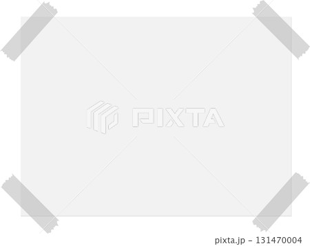 Blank white paper sheet held by tape for notes, ideas, reminders, or visual presentations. 131470004
