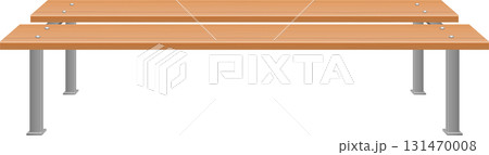 A minimalist vector image of two light-brown, parallel benches, each with gray legs and rivets. 131470008