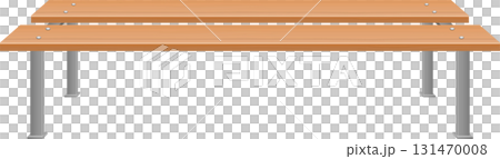 A minimalist vector image of two light-brown, parallel benches, each with gray legs and rivets. 131470008
