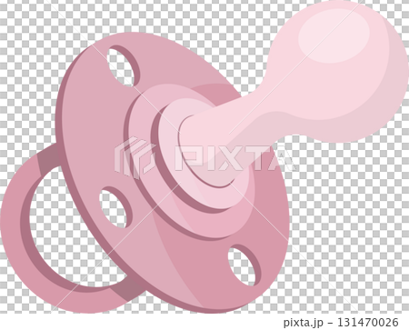 A pink, baby pacifier with a plastic body, a large bulb, and a looped handle to hold onto. A pink, baby pacifier with a plastic body, a large bulb, and a looped handle to hold onto. 131470026
