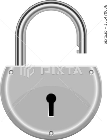 A shiny silver padlock with its shackle open against a dark background. Security unlocked. A shiny silver padlock with its shackle open against a dark background. Security unlocked. 131470036