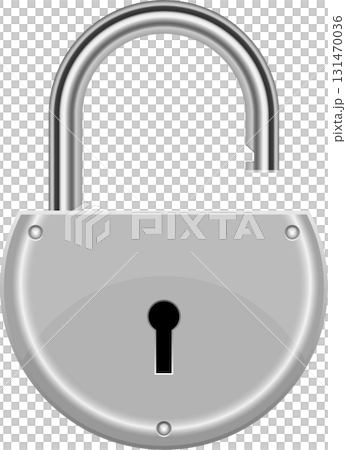 A shiny silver padlock with its shackle open...のイラスト素材 [131470036] - PIXTA