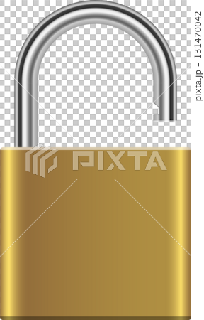 A golden padlock stands unlocked, its silver shackle open, representing access and permission. A golden padlock stands unlocked, its silver shackle open, representing access and permission. 131470042