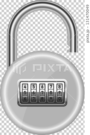 An open combination lock made of metal offers security with numbered rotating dials and shackle An open combination lock made of metal offers security with numbered rotating dials and shackle 131470049
