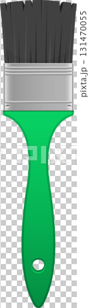 A simple paintbrush with gray bristles, silver ferrule, and green handle on a black background. 131470055