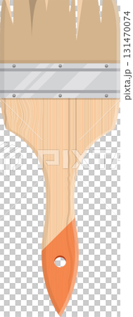 A wooden paint brush with metal fixture and hole for hanging, on a black studio background. A wooden paint brush with metal fixture and hole for hanging, on a black studio background. 131470074