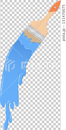Paintbrush with blue paint dripping, conveying creativity and artistic expression elegantly. 131470075