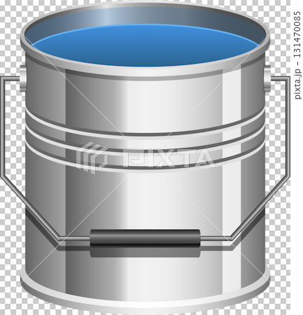 Metallic container filled to the brim with cool blue liquid, ready for various tasks and projects. Metallic container filled to the brim with cool blue liquid, ready for various tasks and projects. 131470085