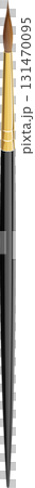 A long paint brush has tan bristles, a gold ferrule, and a long grey handle. Tool for painting. 131470095