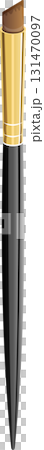 Beauty applicator with a light brown color, gold-tone metal, and dark gray handle on black background. 131470097