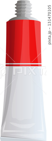 Red and white tube with grey cap, possibly paint, cream, or ointment packaging for cosmetic product. 131470105