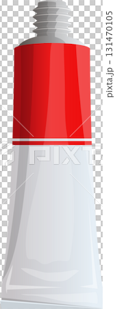 Red and white tube with grey cap, possibly paint, cream, or ointment packaging for cosmetic product. 131470105