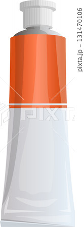 Orange paint tube stands tall against a black backdrop, ready to bring color to any canvas. 131470106