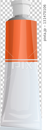 Orange paint tube stands tall against a black backdrop, ready to bring color to any canvas. 131470106
